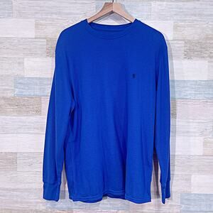 POLO Ralph Lauren Long Sleeve Waffle Knit Thermal Shirt Blue Cotton Mens XL